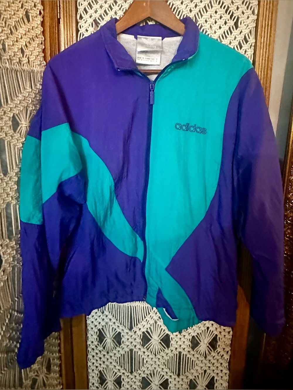 Vintage 90s Adidas Trefoil Color Block Windbreaker Jacket Purple Teal Women's Me